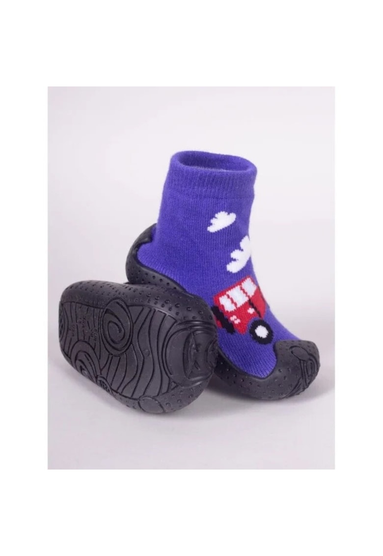 Botosi De Casa Cu Talpa Antiderapanta - Design Masina Rosie - Textil - Baieti