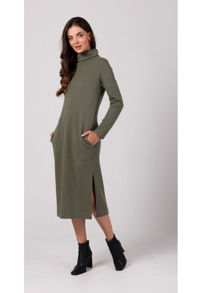 Rochie cu guler inalt - Kaki