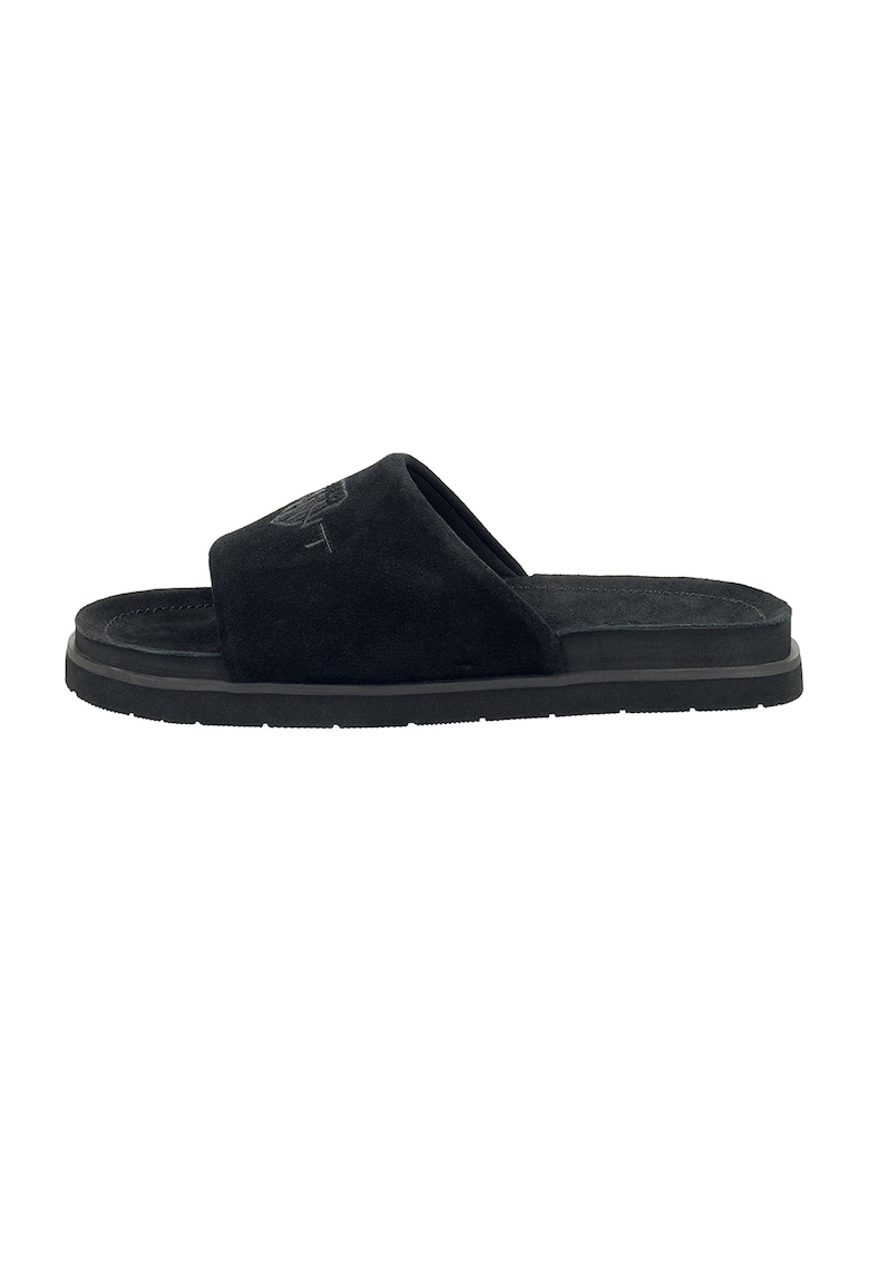 Papuci de casa din piele intoarsa cu logo brodat Fairfo