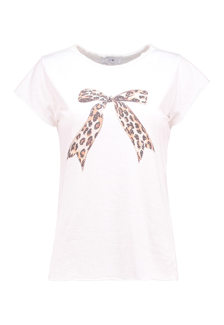 Tricou cu decolteu la baza gatului si aplicatii din strasuri