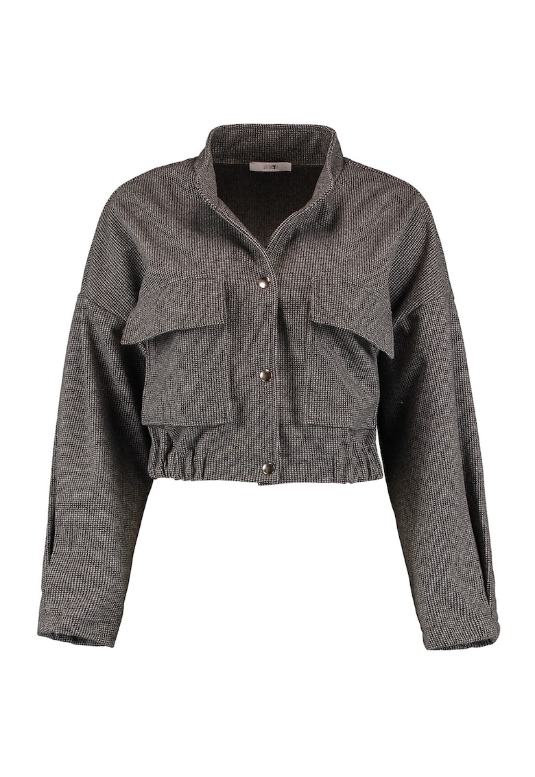 Jacheta crop cu capsa si buzunare cu clapa Jacheta crop cu capsa si buzunare cu clapa