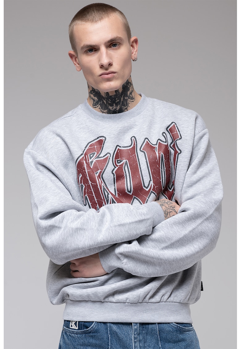 Bluza de trening cu decolteu la baza gatului si imprimeu logo Bluza de trening cu decolteu la baza gatului si imprimeu logo