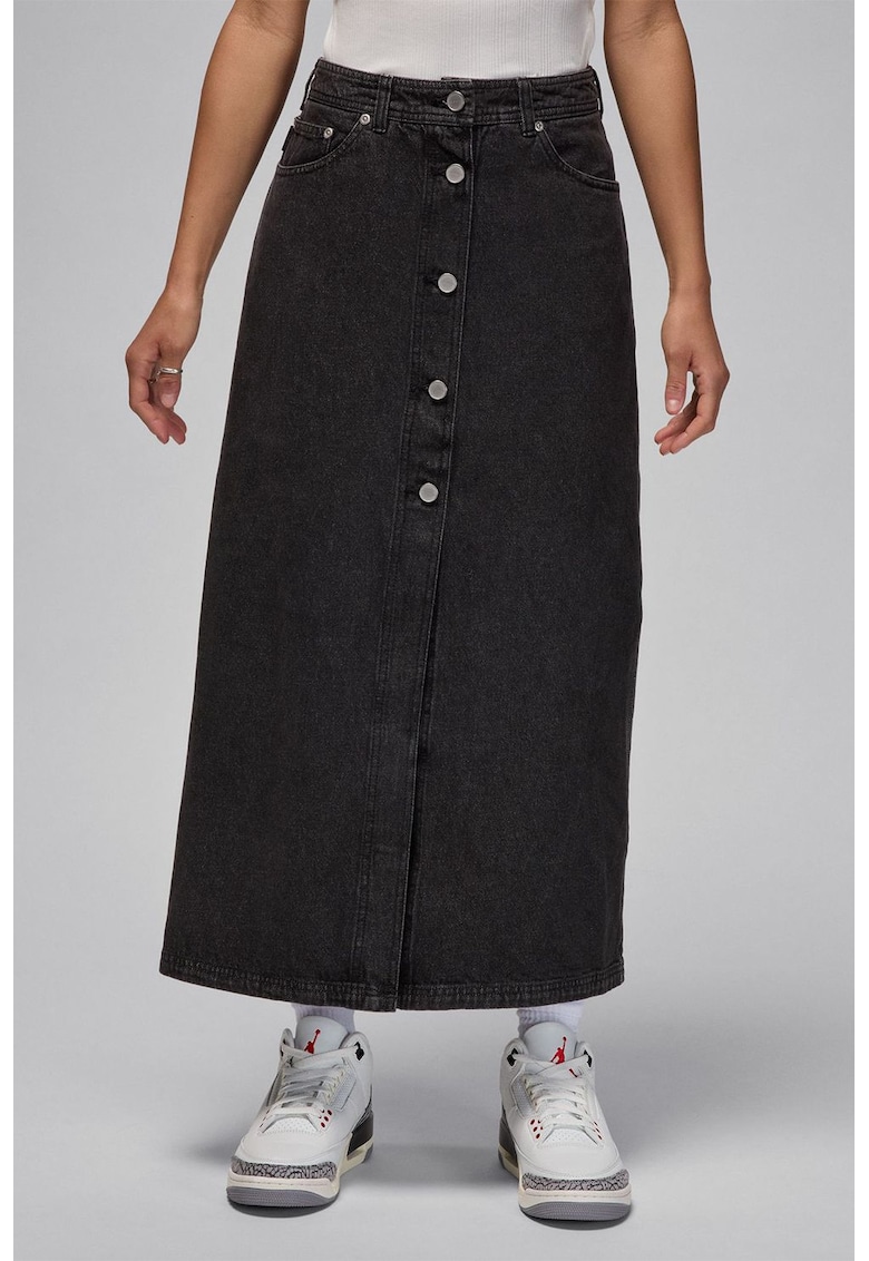 Fusta de denim cu slit lateral - Negru stins