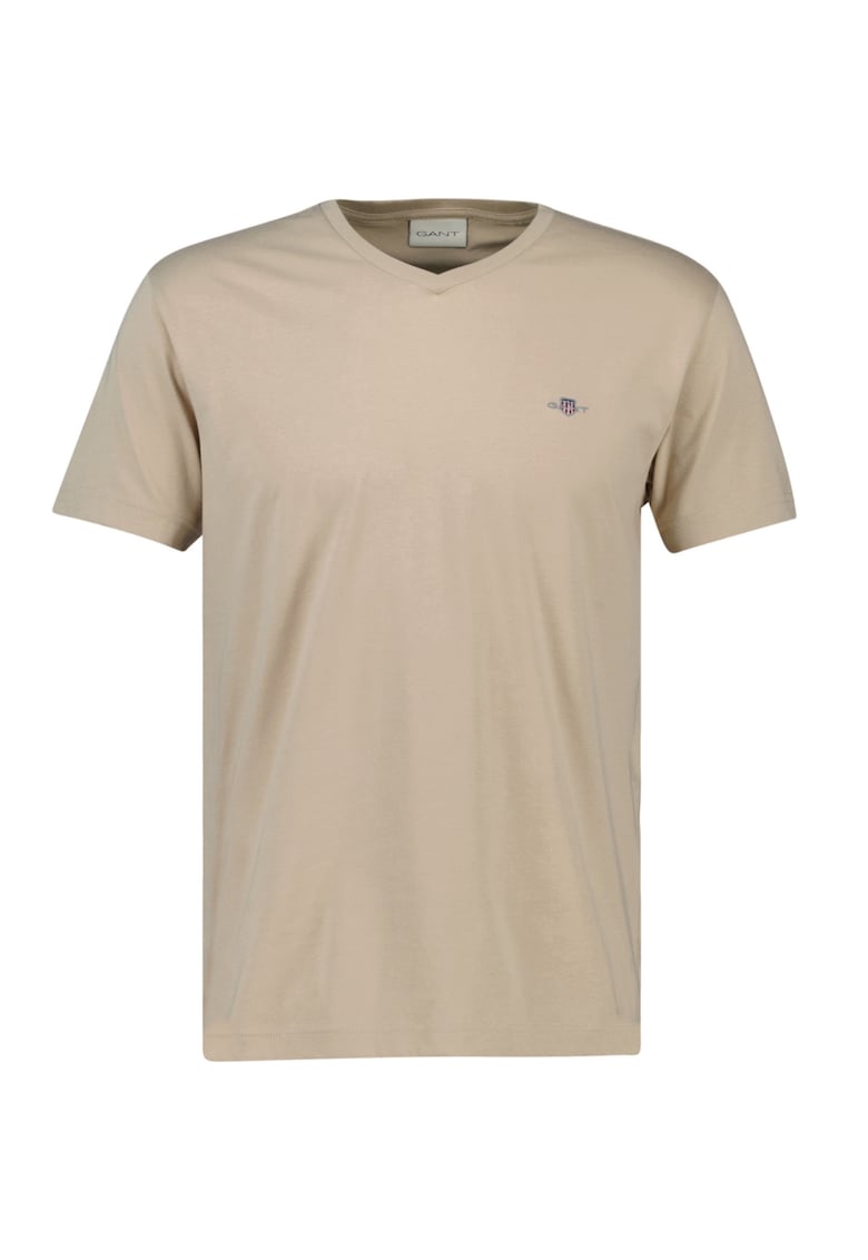 Tricou slim fit cu decolteu in V - Bej deschis