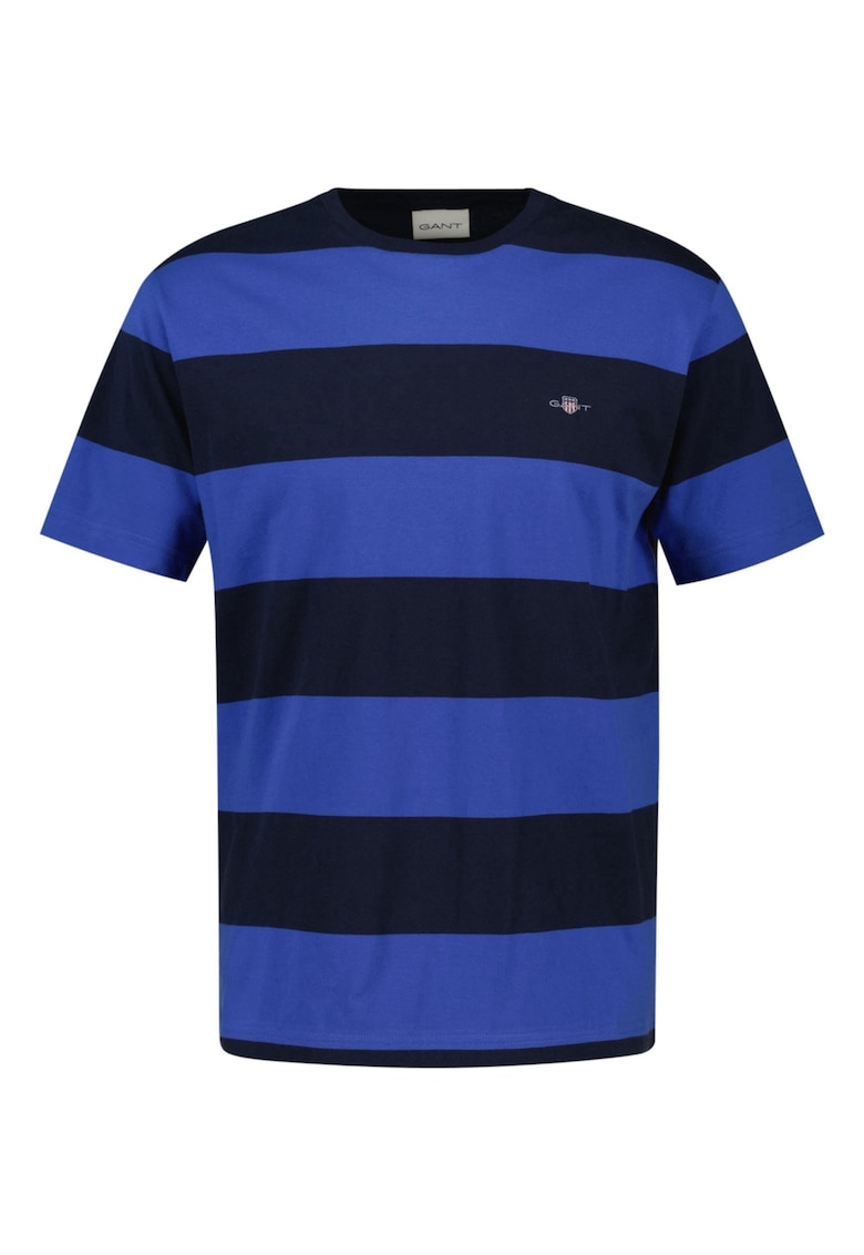 Tricou cu decolteu la baza gatului si model in dungi - Albastru
