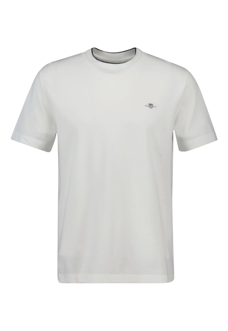 Tricou din bumbac cu decolteu la baza gatului - Alb