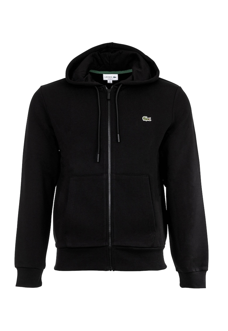 Hanorac din material fleece cu fermoar si buzunare oblice - Negru