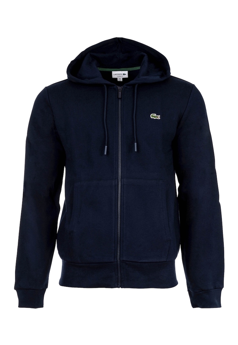 Hanorac din material fleece cu fermoar si buzunare oblice - Albastru