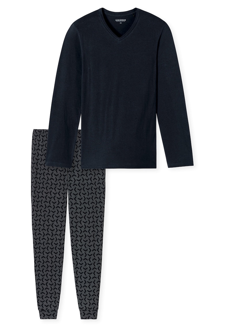 Pijama cu imprimeu grafic si pantaloni lungi