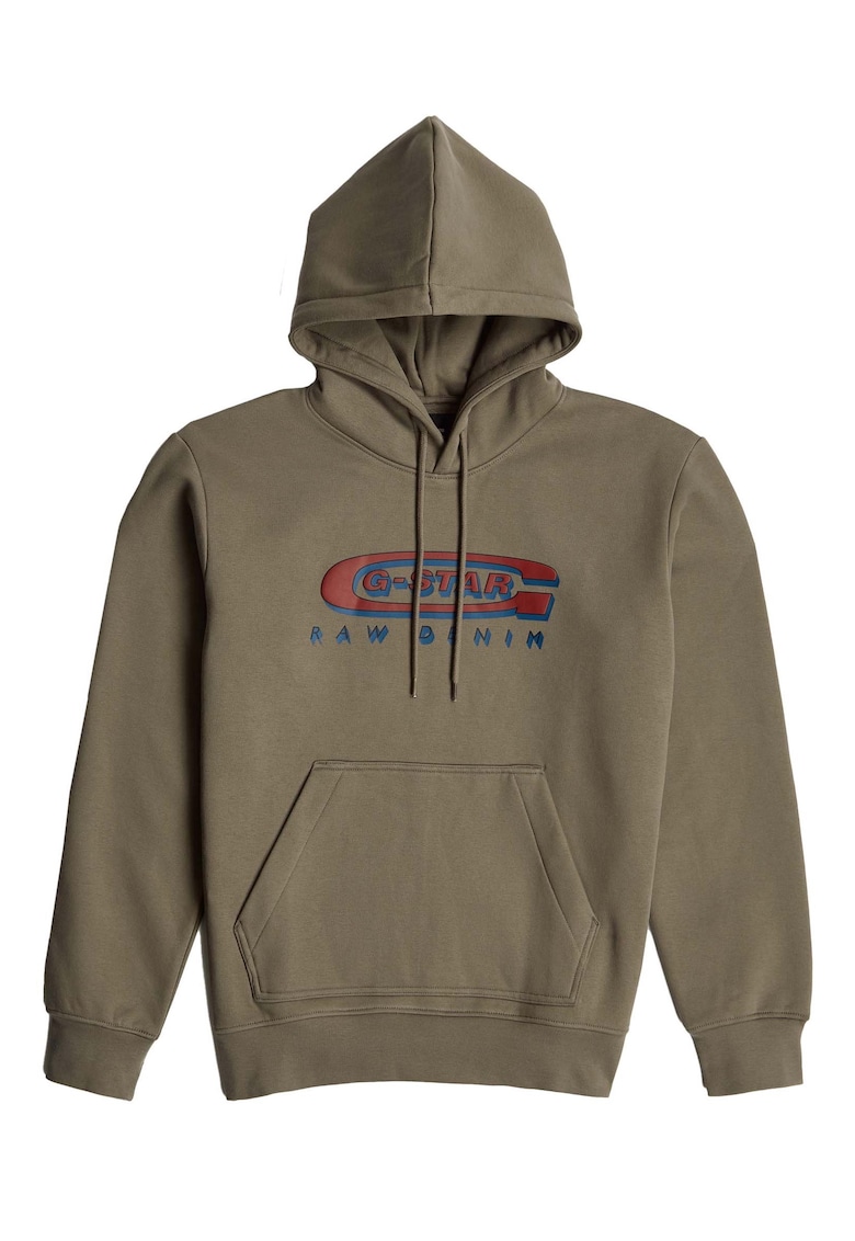 Hanorac cu imprimeu logo si buzunar kangaroo - Verde