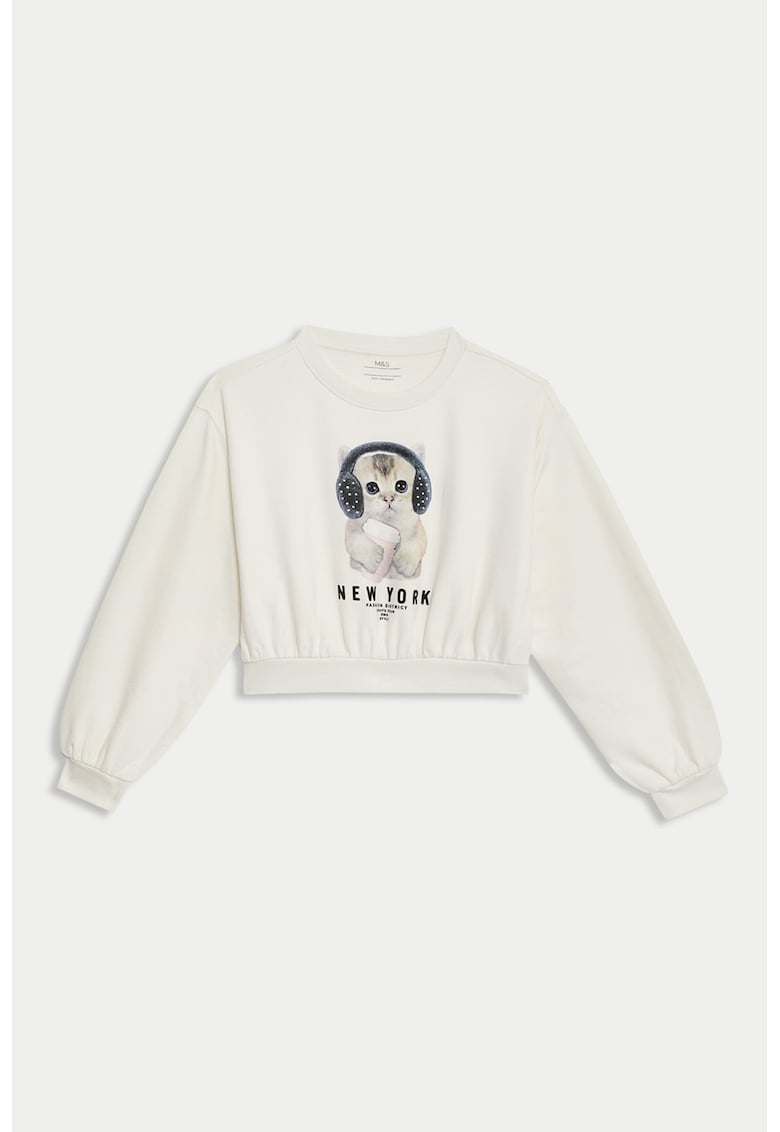 Bluza crop de trening cu imprimeu pisici