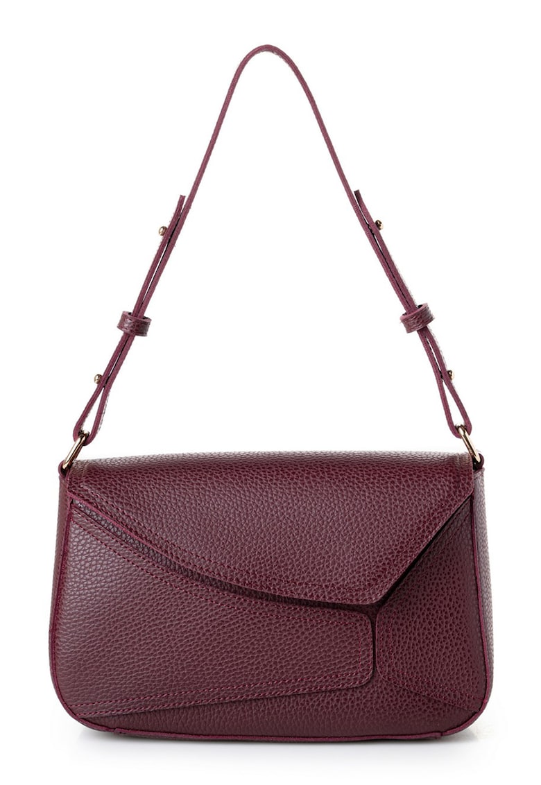 Geanta din piele ecologica cu bareta de umar si aspect texturat - Visiniu