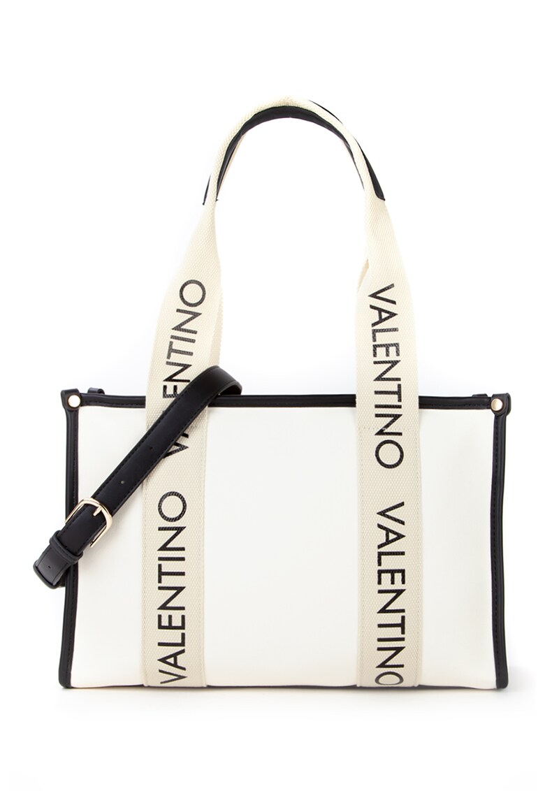 Geanta shopper din material textil cu manere cu logo Candle - Negru/Crem