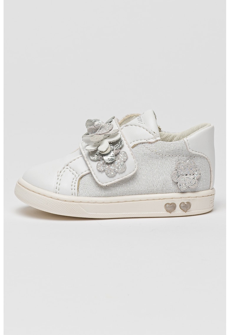 Pantofi sport cu inchidere velcro cu segmente stralucitoare si detalii florale