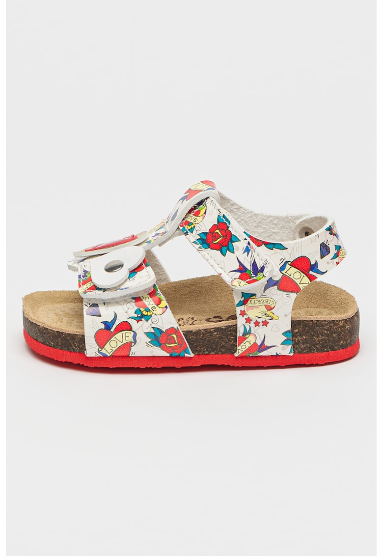 Sandale din piele ecologica cu imprimeu - Multicolor
