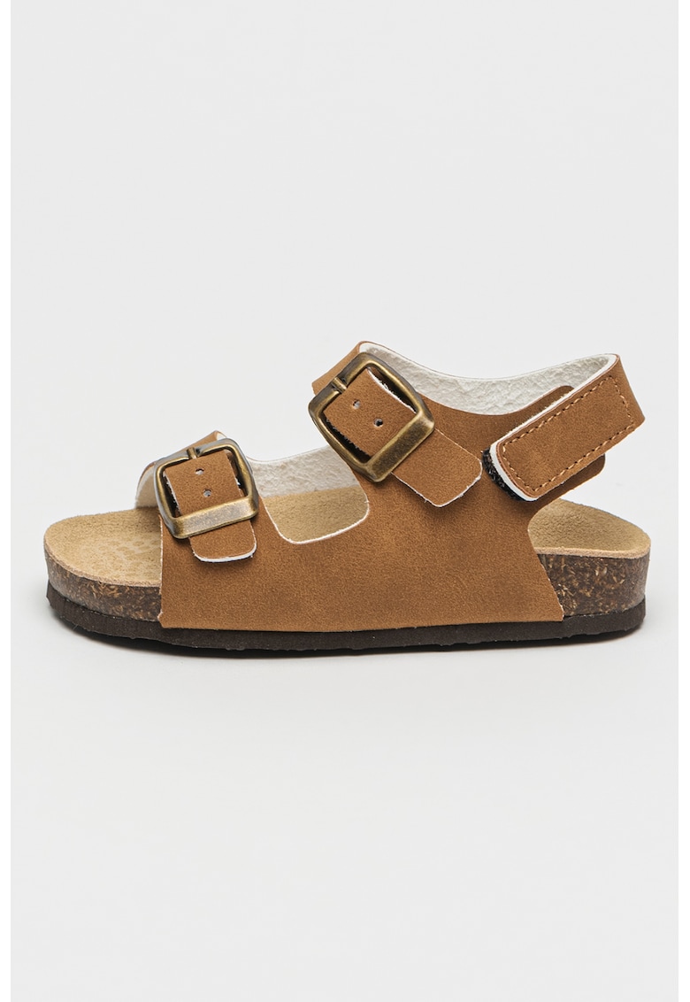 Sandale din piele ecologica cu catarame - Maro inchis