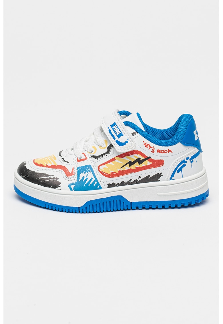 Pantofi sport cu model grafic - Alb/Galben/Albastru royal