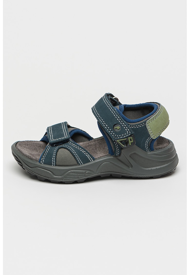 Sandale din piele nabuc cu velcro - Gri/Bleumarin