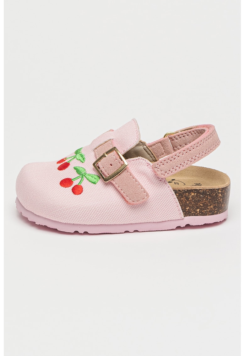 Papuci slingback cu detalii brodate - Rosu/Verde/Roz pal