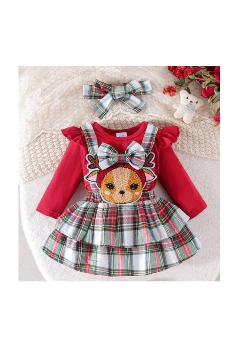 Sarafan Cu Body - Model Baby Reindeer - Casual - Fete - Maneca lunga - Rosu