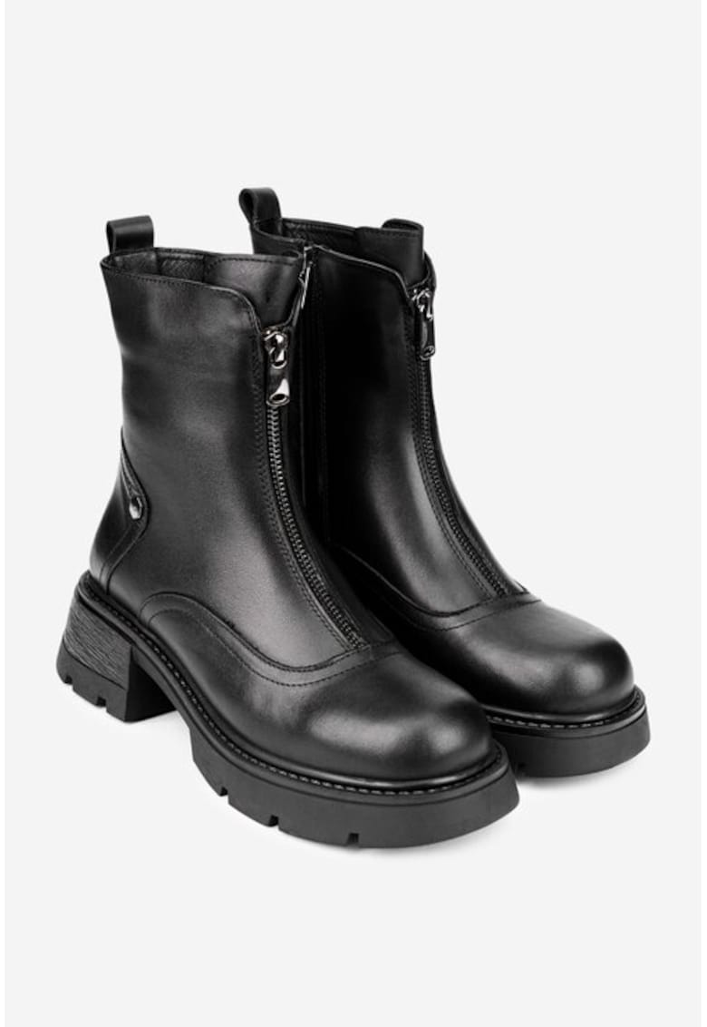 Ghete dama din piele neagra cu fermoar - Negru