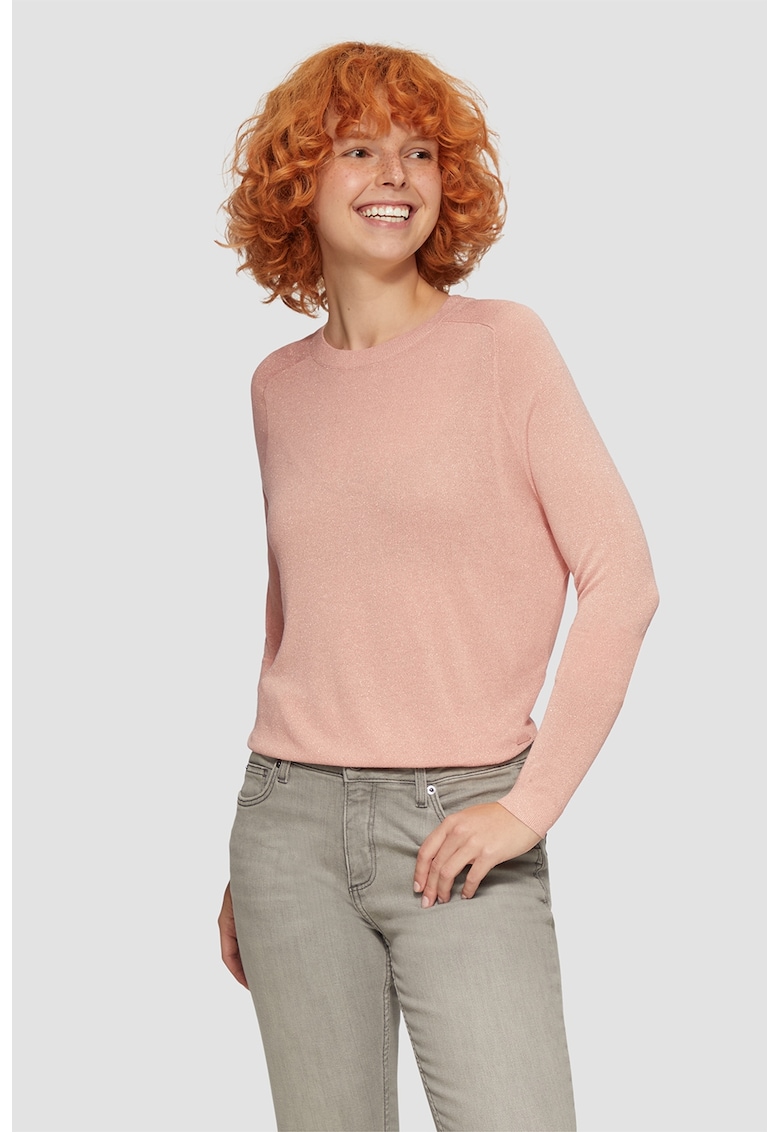 Pulover cu maneci raglan si aspect stralucitor