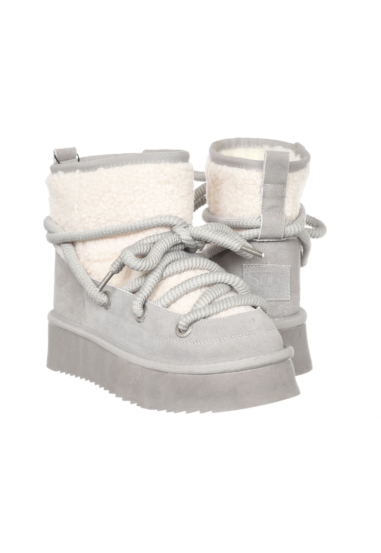Ghete dama piele naturala/textil - alb/crem