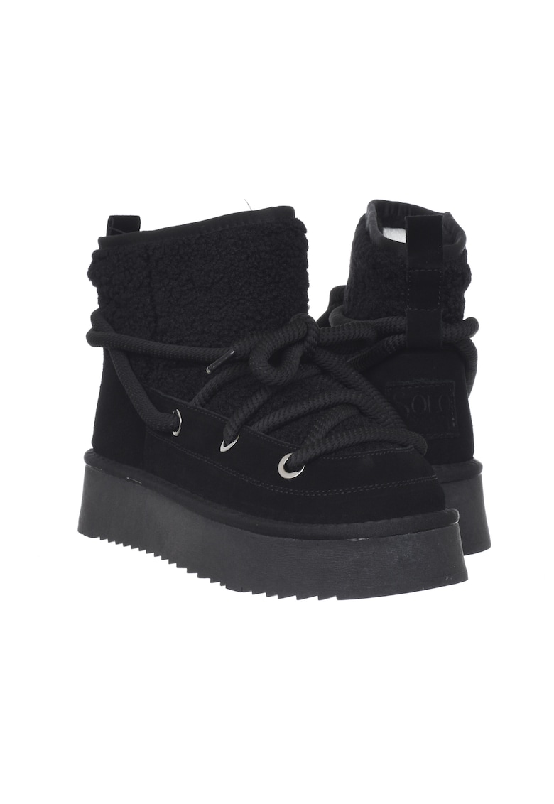 Ghete dama piele naturala/textil - negru