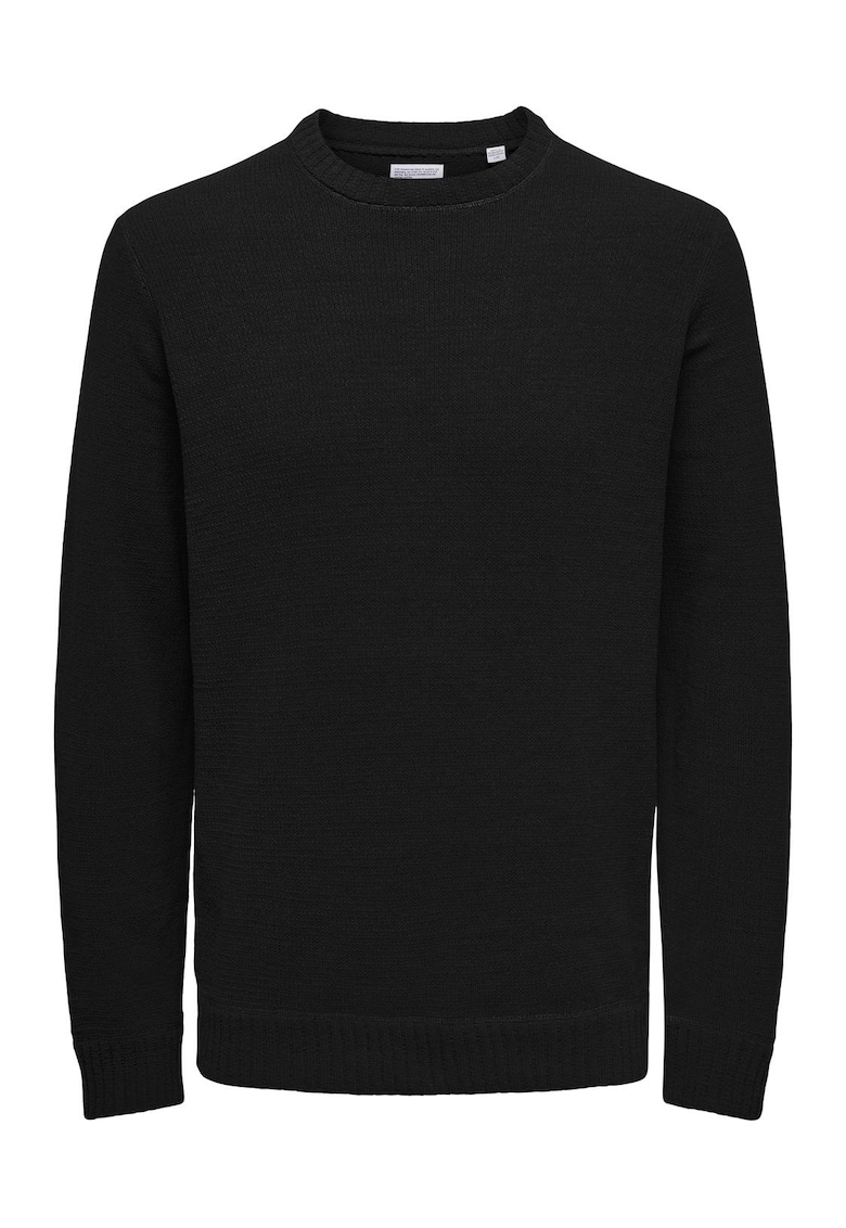 Pulover barbati - decolteu crew - negru - poliester - croiala normala -