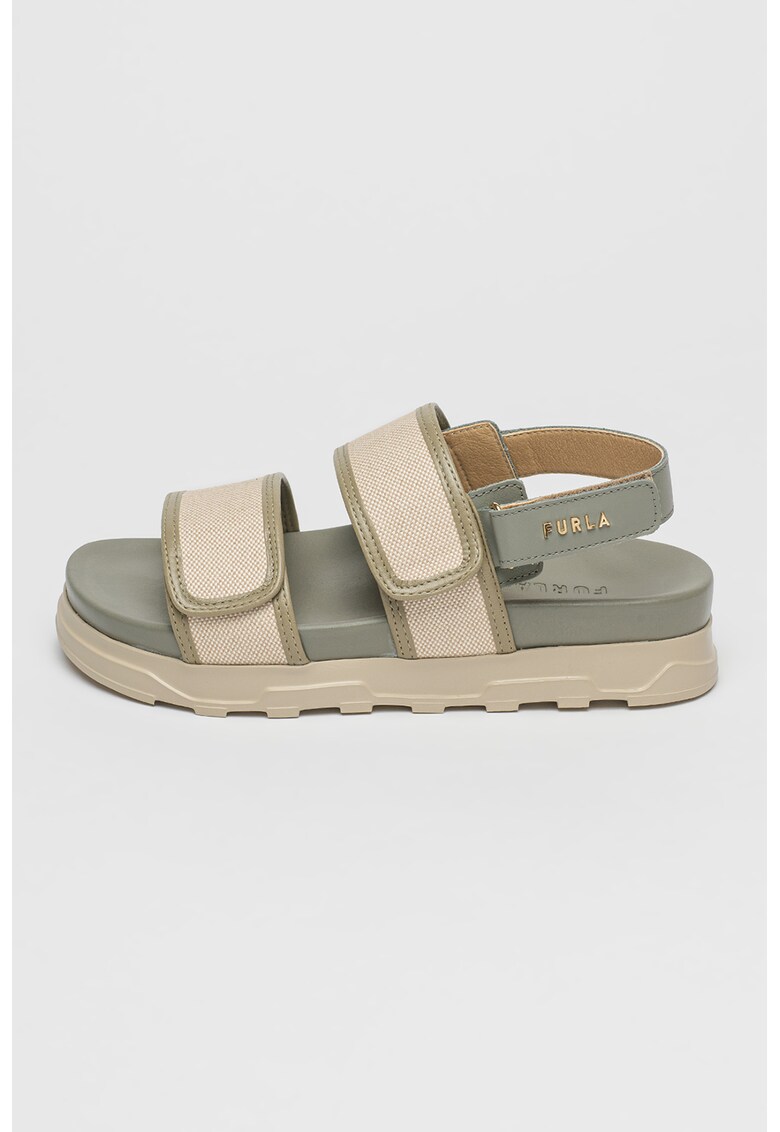 Sandale din material textil cu velcro - Gri/Bej