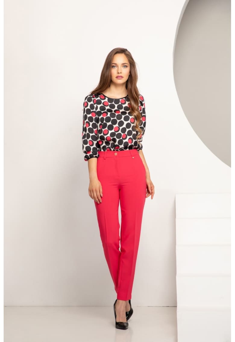 Pantaloni conici cu pliu frontal - roz zmeura