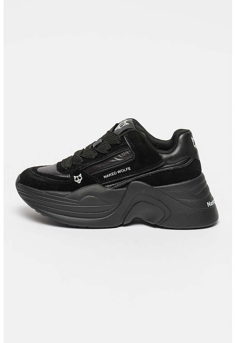 Pantofi sport wedge din piele intoarsa si material textil