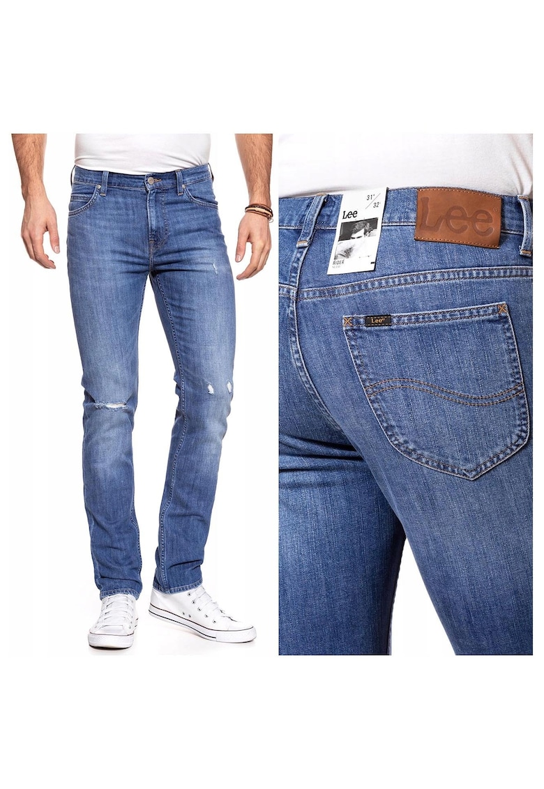 Blugi Barbati - Rider - W29 L34 - Bumbac - Fermoar - Lungi - Talie Medie - 5 Bunzuare - High-Quality - Albastru