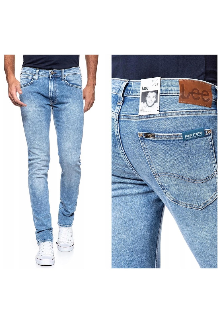 Blugi barbati -  Luke - W26-L32 US - Bumbac - Lungi - Conica - Simplu - 5 buzunare - Albastru