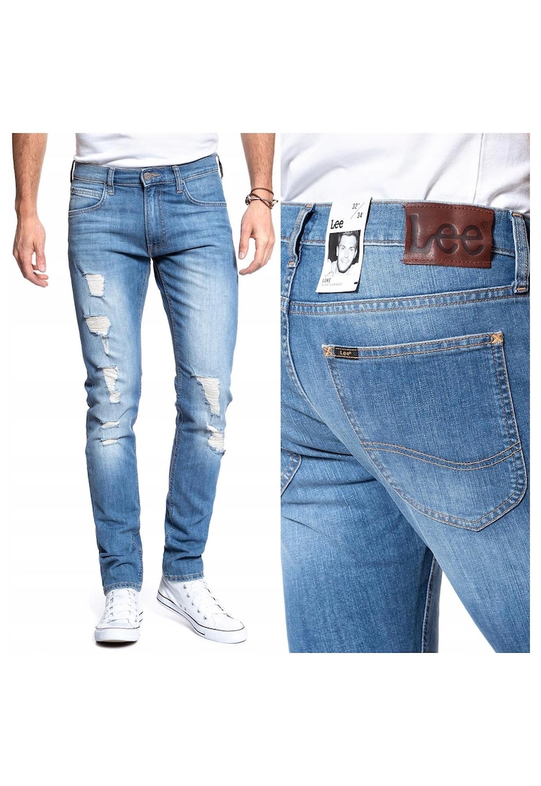 Blugi Barbati - Luke - W27 L32 - Bumbac - Fermoar - Lungi - Talie Medie - 5 Bunzuare - High-Quality - Albastru