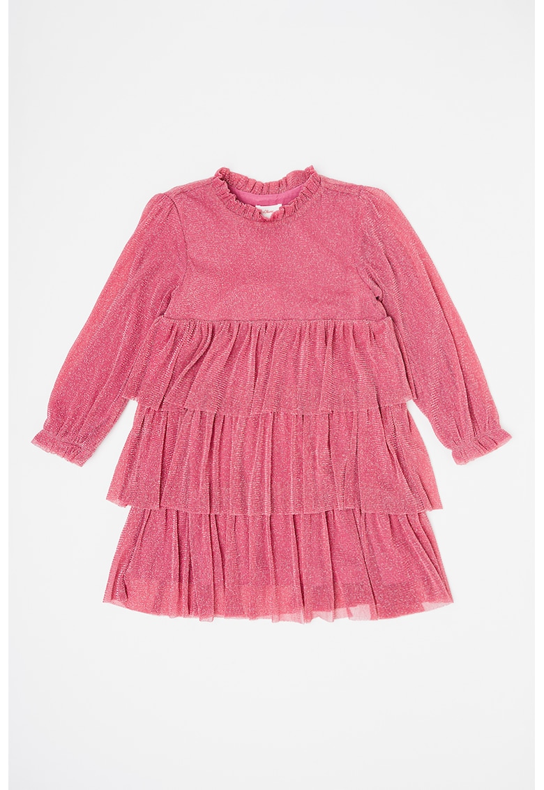 Rochie stralucitoare cu volane si guler scurt Rochie stralucitoare cu volane si guler scurt