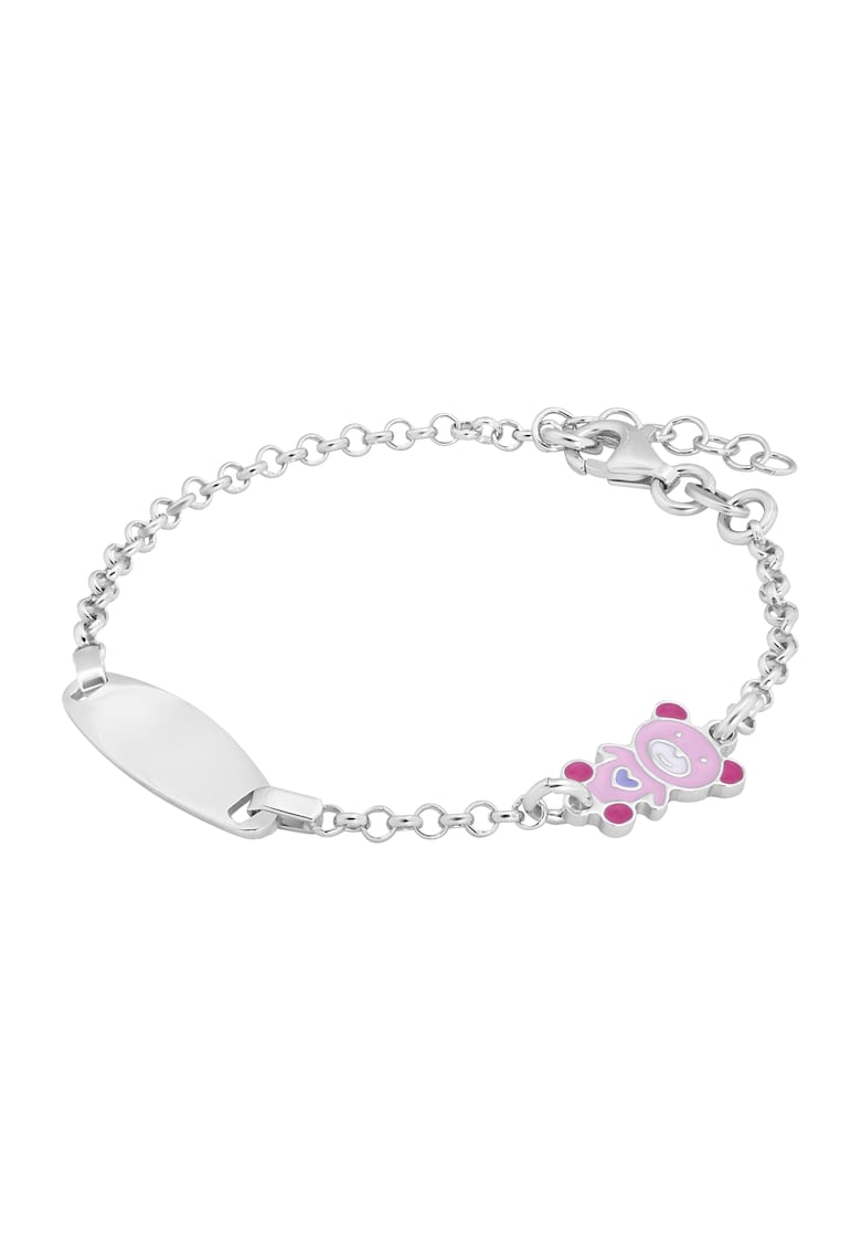 Bratara Pentru Copii cu Ursulet Roz si Placuta din Argint 925 - Placata cu Rodiu si Email -