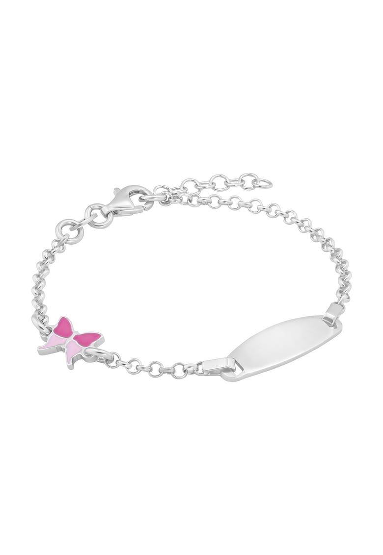 Bratara Pentru Copii cu Fluture Roz si Placuta din Argint 925 - Placata cu Rodiu si Email -