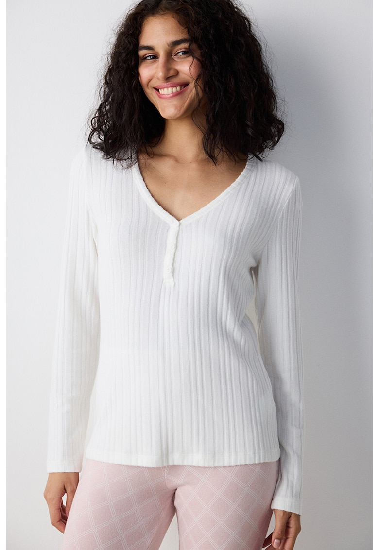 Bluza de pijama striata cu decolteu in V
