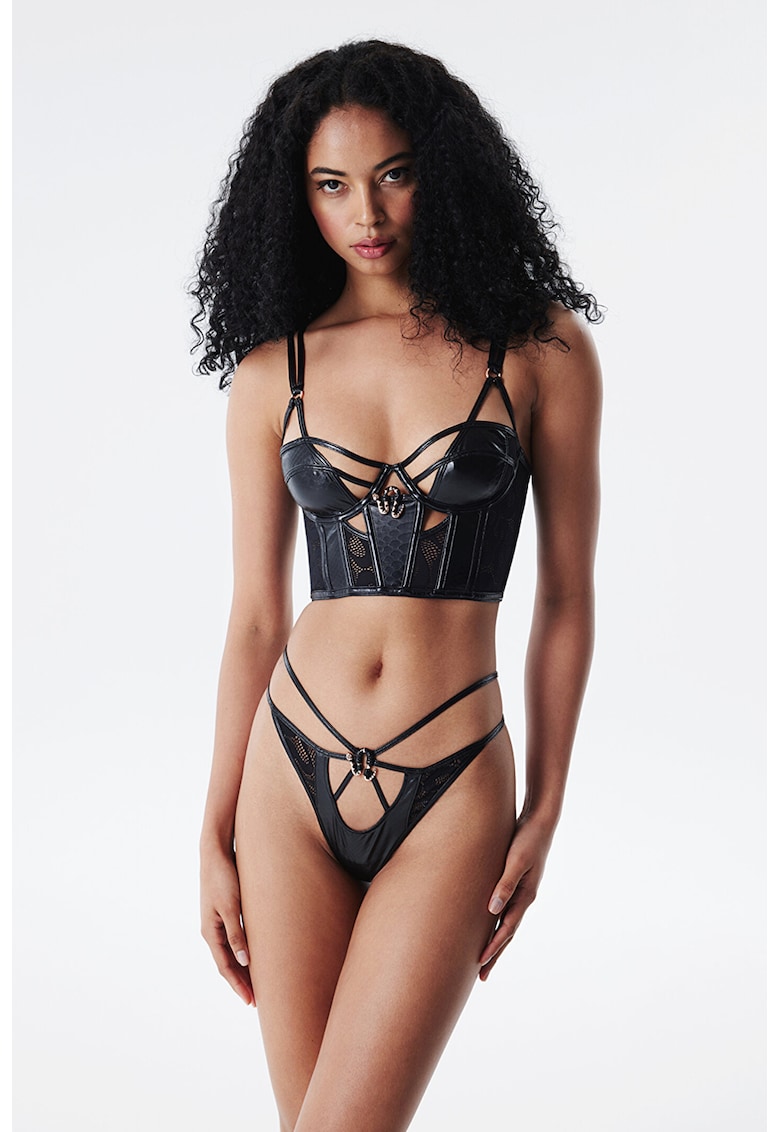 Sutien long line cu aspect din piele