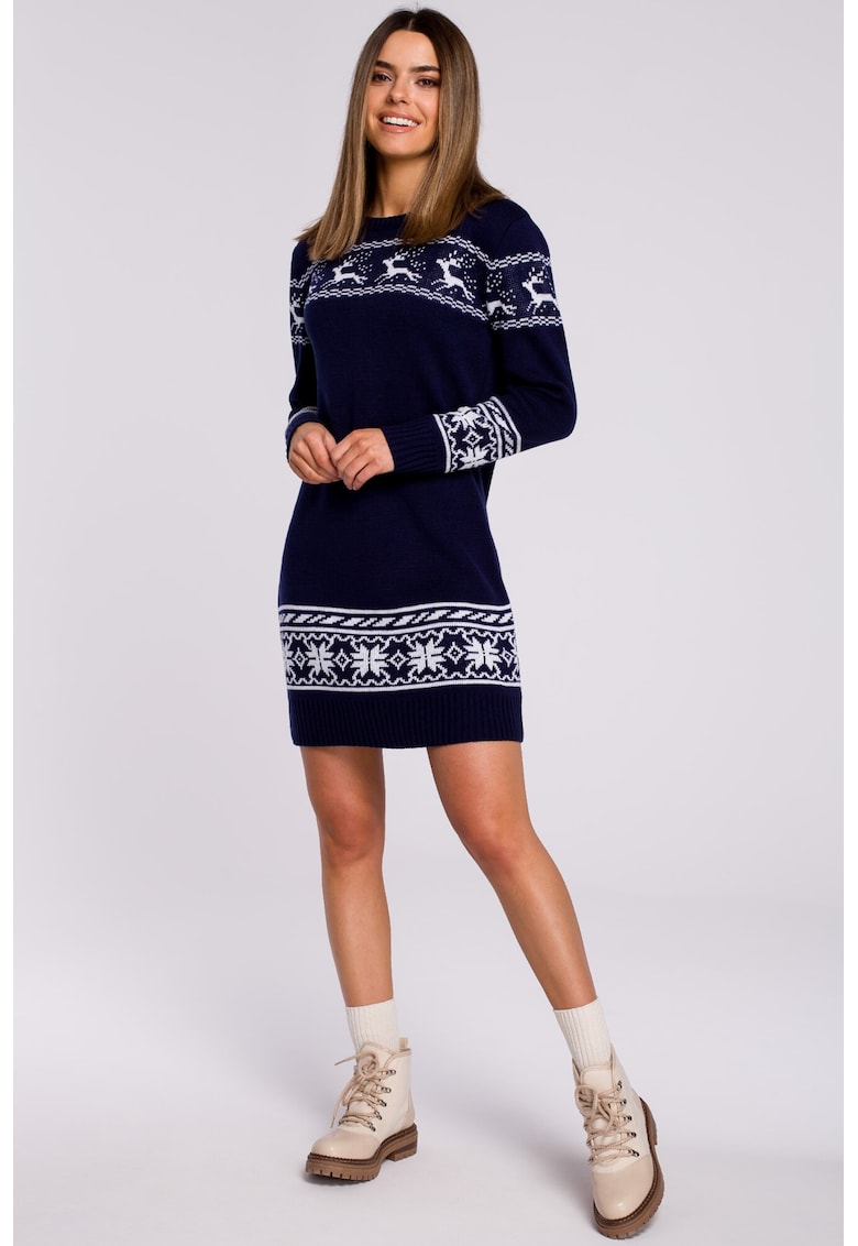 Rochie tip pulover - Mini - Tema Craciunului - Maneci lungi
