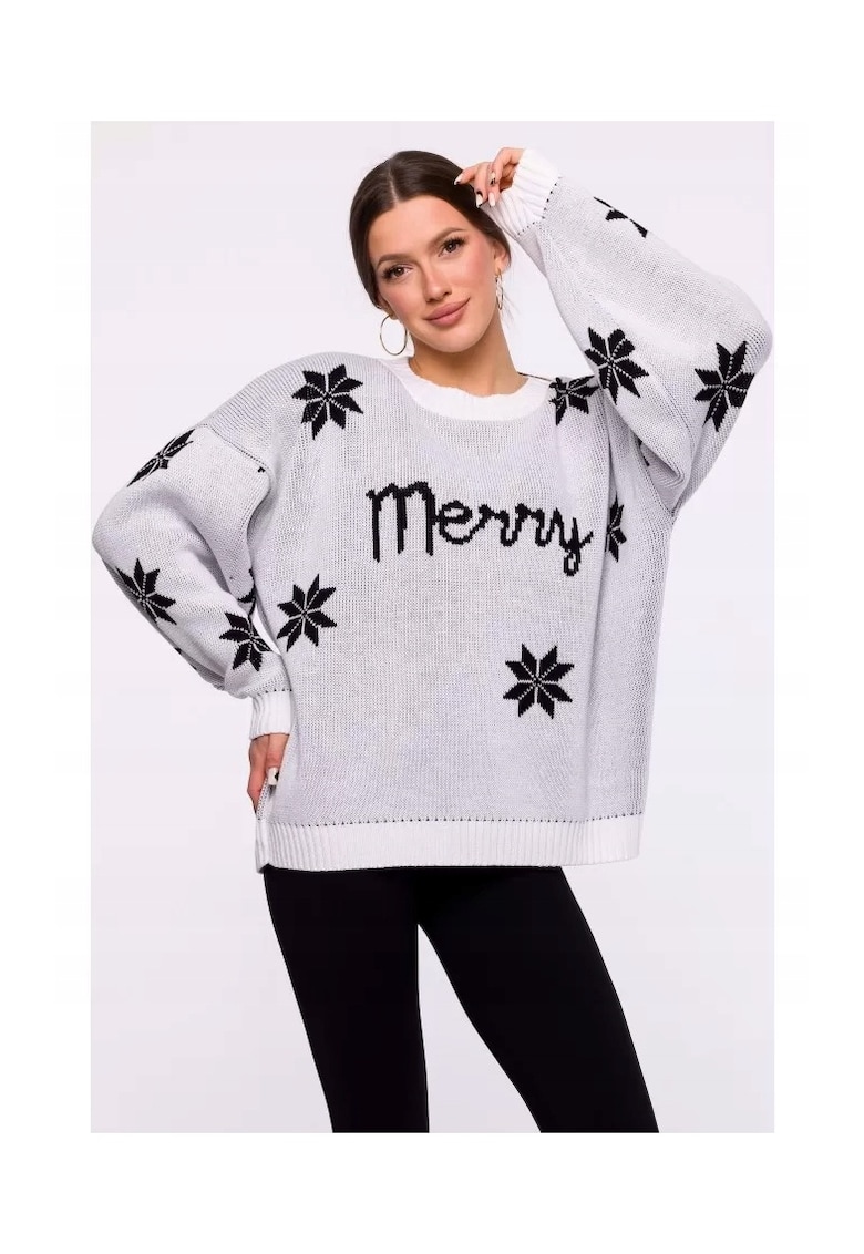 Pulover cu maneca lunga - gat rotund - fir acrilic - model de Craciun