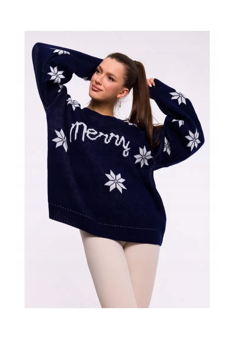 Pulover cu maneca lunga - gat rotund - fir acrilic - model de Craciun