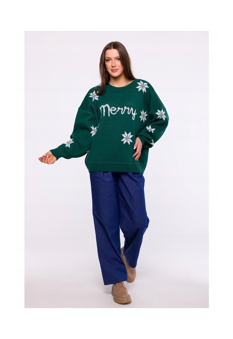 Pulover cu maneca lunga - gat rotund - fir acrilic - model de Craciun