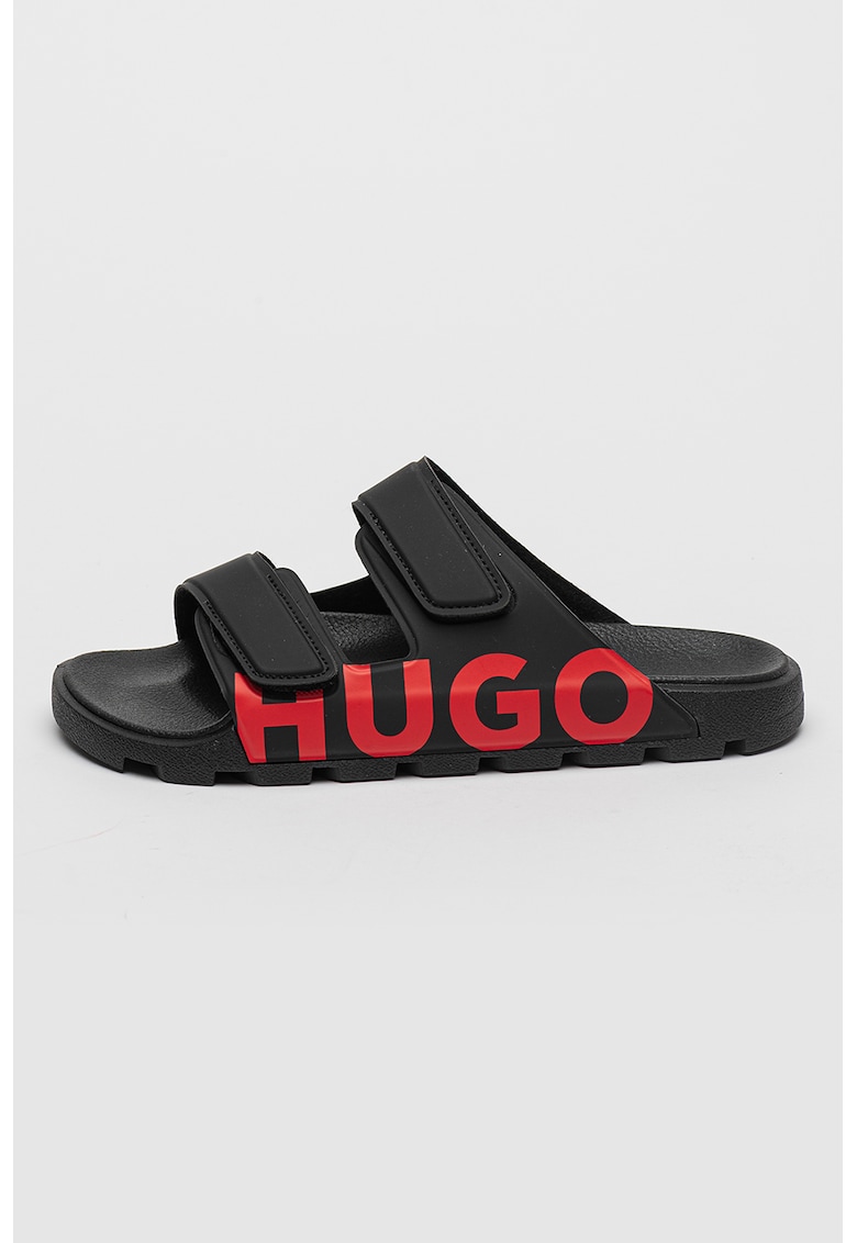 Papuci cu logo si velcro Evander - Rosu/Negru