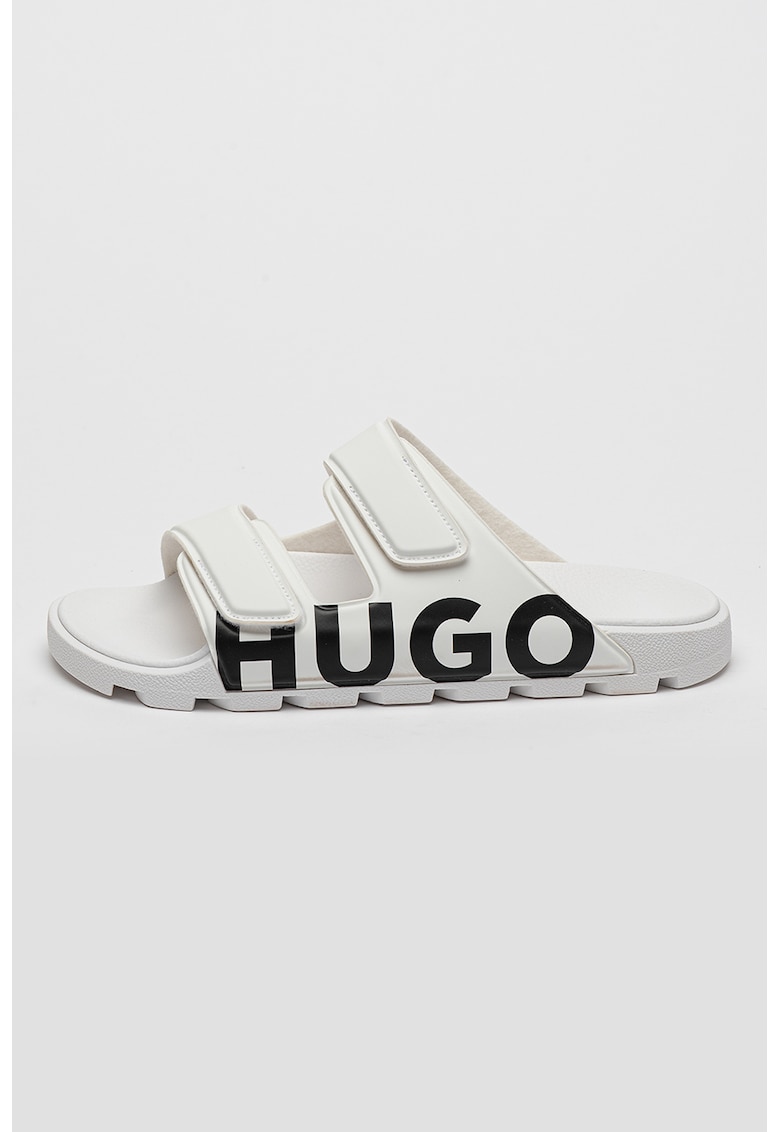 Papuci cu logo si velcro Evander - Negru/Alb optic