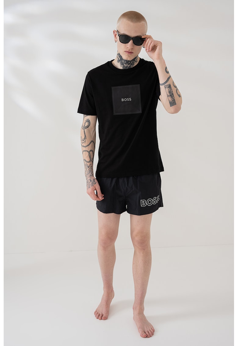 Pantaloni scurti de baie cu logo Mooneye - Negru melange