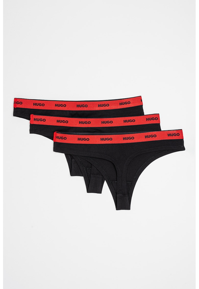 Set de chiloti tanga cu banda logo in talie - 3 perechi