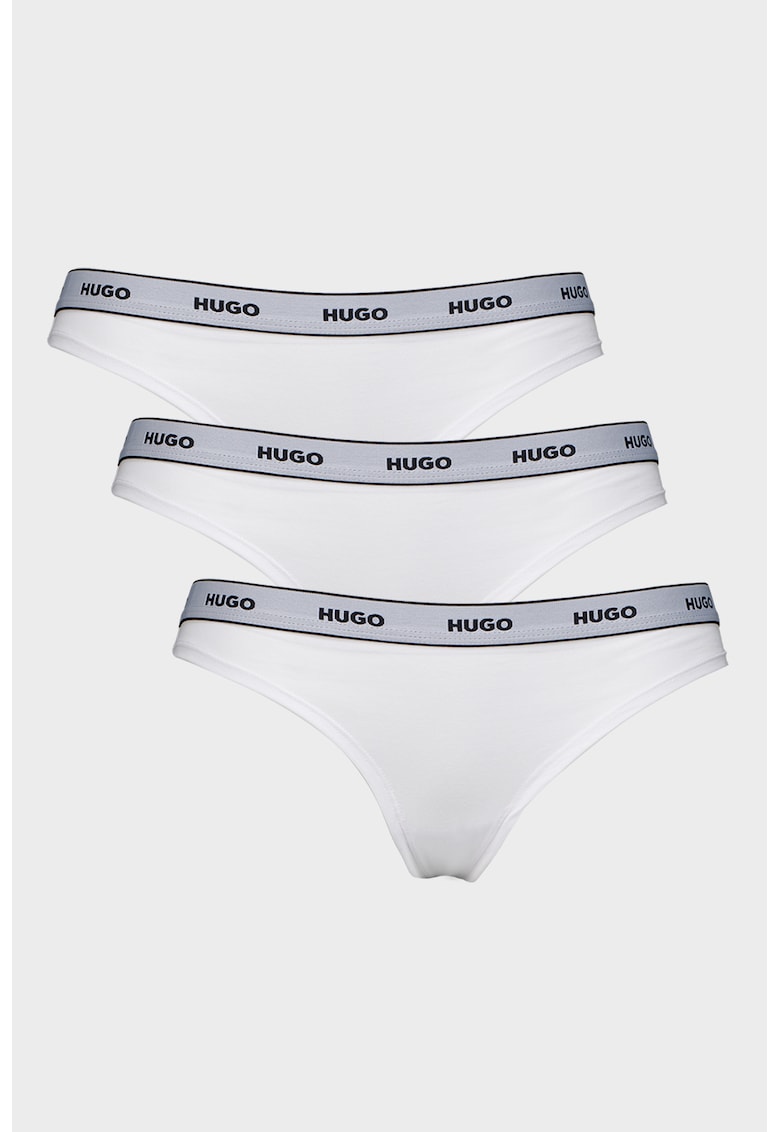 Set de chiloti tanga cu logo - 3 perechi - Alb