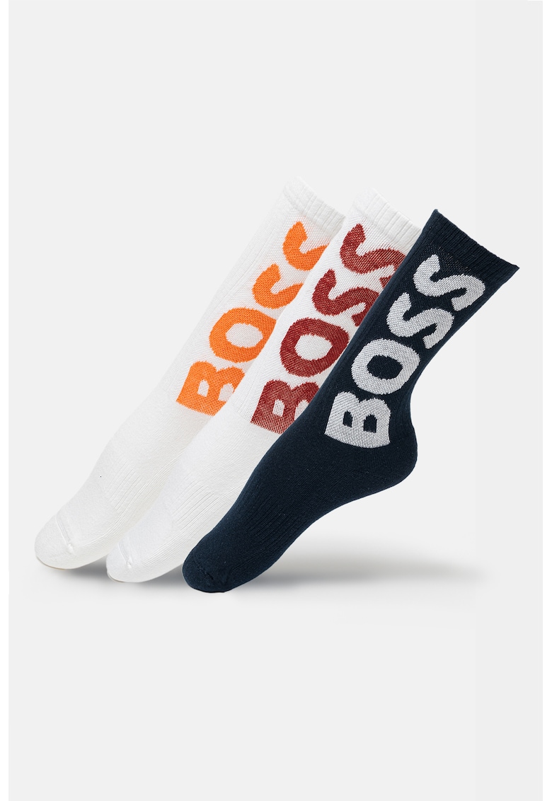 Set de sosete lungi cu logo supradimensionat - 3 perechi Set de sosete lungi cu logo supradimensionat - 3 perechi